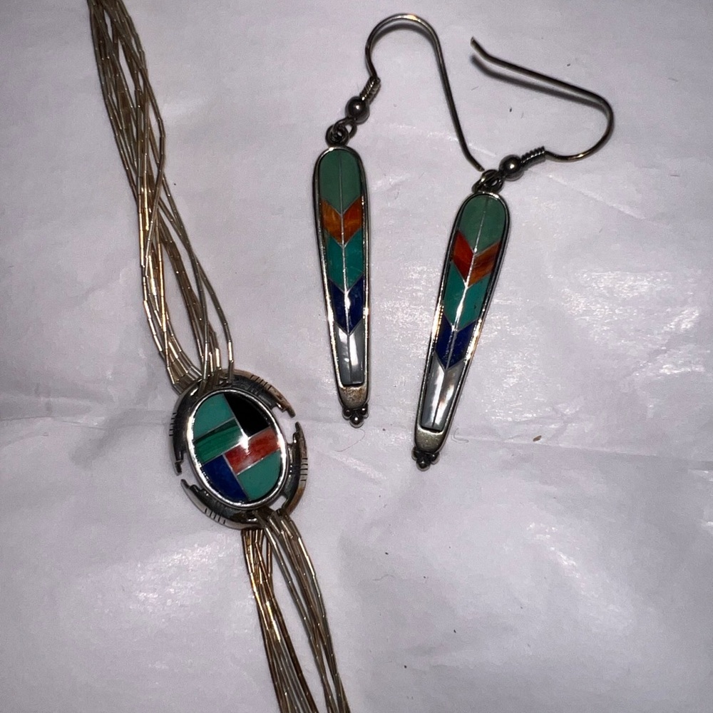 Vintage Carolyn Pollack Green and Red Bracelet with Sterling earrings